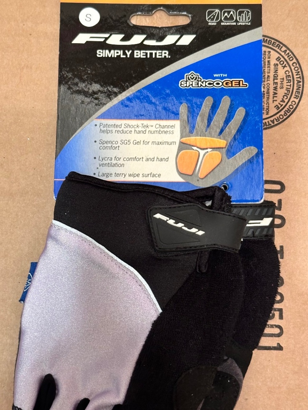 Fuji Team cycling gloves in a size small, featuring black and silver fabric.
